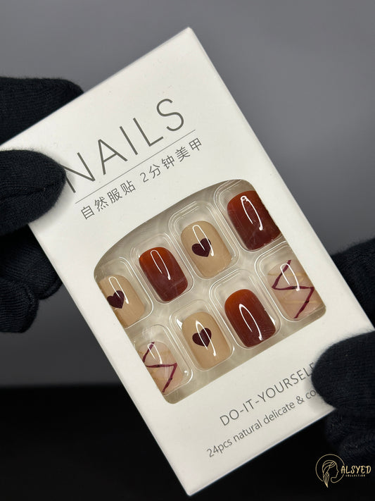 Cute & Colorful Nail Set – Pack of 24 - Red And Hearts